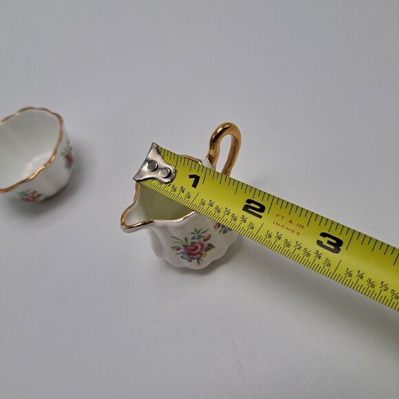 Vintage Sandford Fine Bone China Mini Creamer & Sugar Bowl Set Floral Gold Trim - Picture 13 of 13